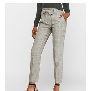 Express High Waisted Plaid Paperbag Ankle Pant